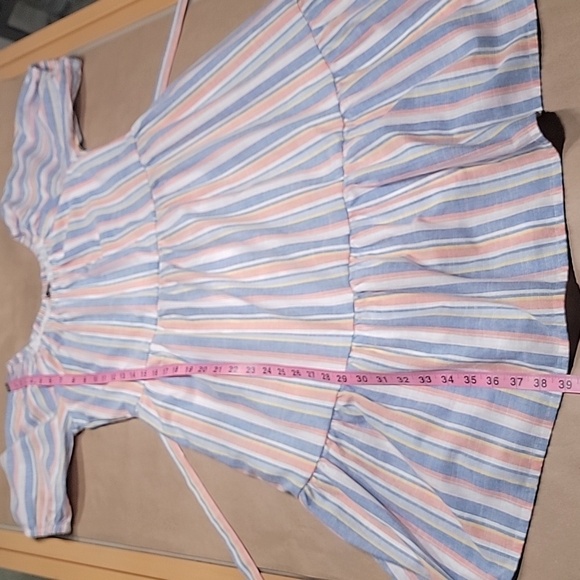 Harlow & Rose Size M "Washed Linen" color Pastel Stripe Tiered Knee-Length Dress - Picture 10 of 14